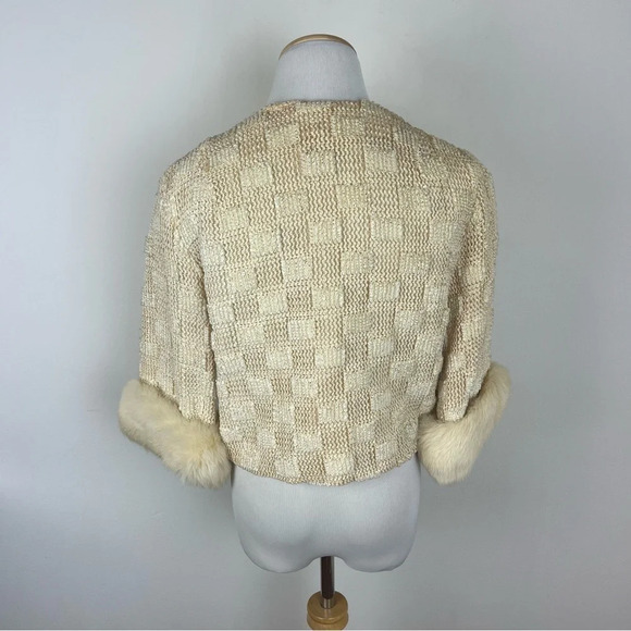 Vintage 1960s A Winter Product Crop Jacket Fur Trim Size S Cream - Picture 9 of 9